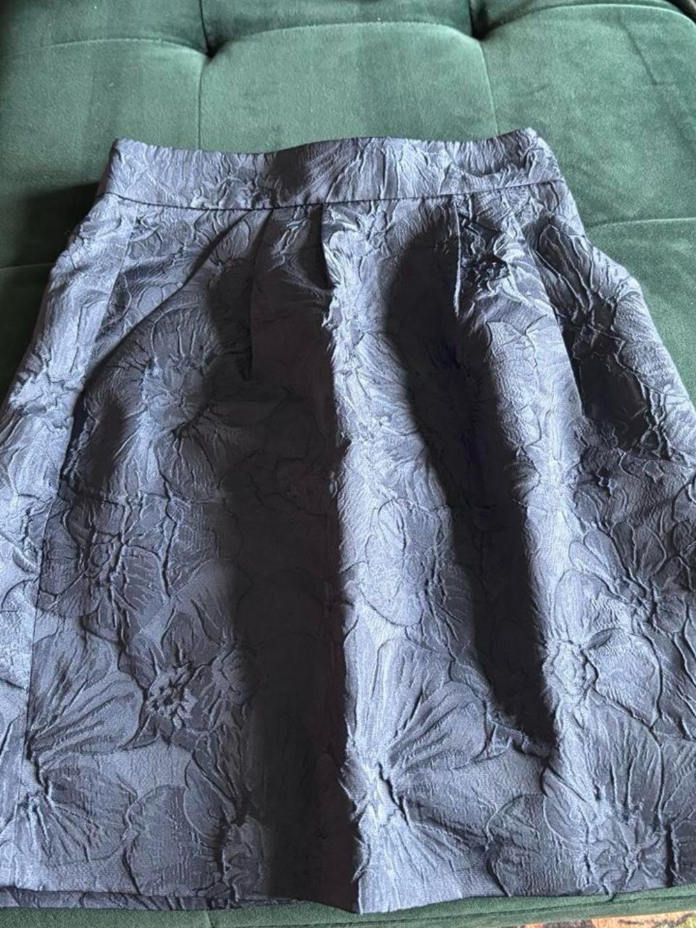 Jacquard Textured Floral A-Line Skirt in Navy Blue